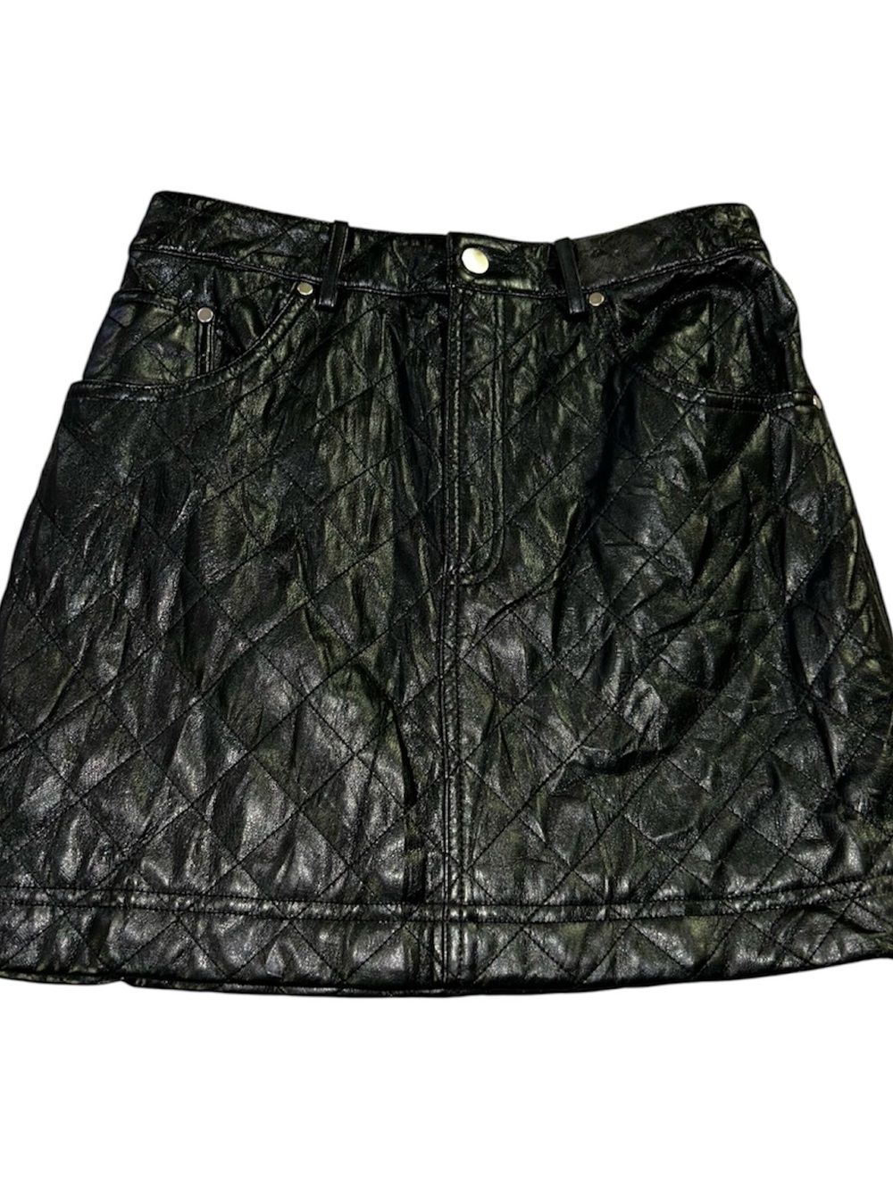 CAMI NYC size 6 Black Quilted Faux Leather Mini Skirt